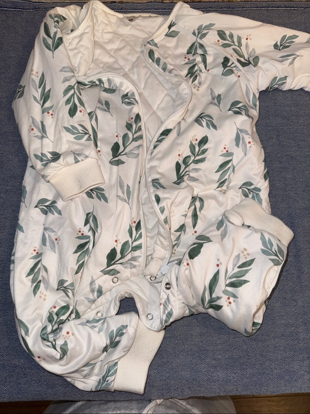 Plush Footed Baby Sleep Sack with Green Leaf Print 1.0 TOG